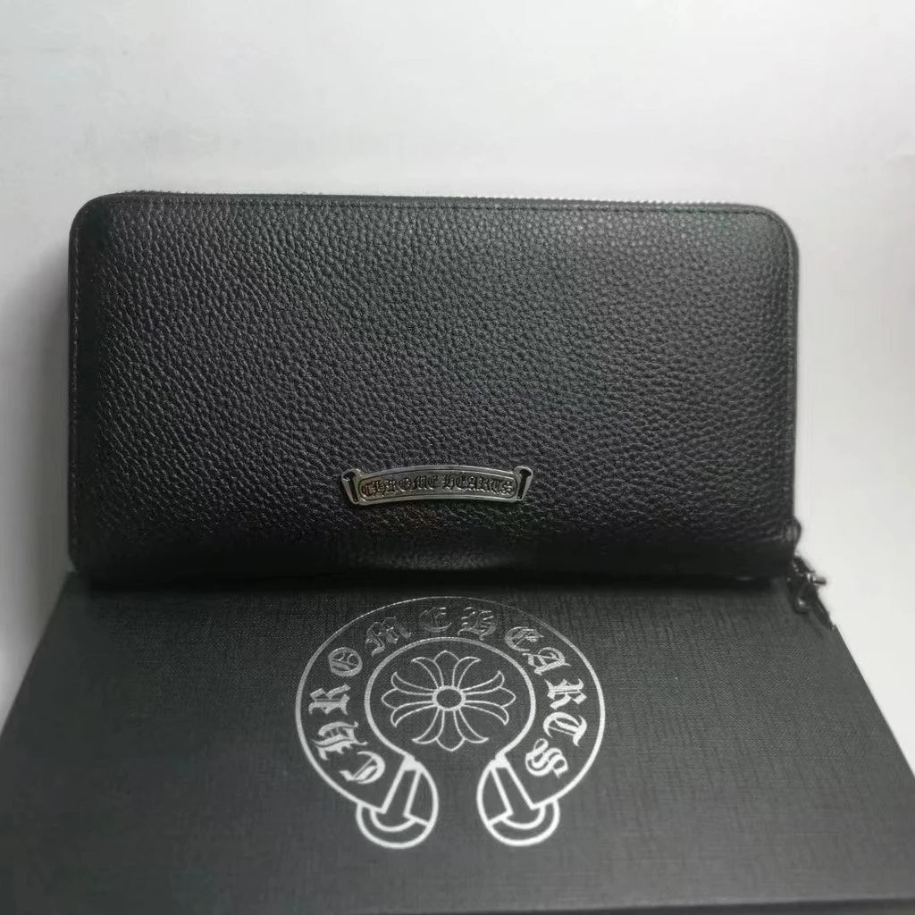 Black Leather Zip Wallet With One Cross